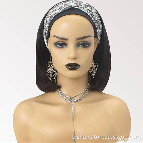 BIS Wholesale Straight Bob Headband Wig Human Hair For Black Women Raw Virgin Human Hair The Cheapest Headband Wigs 150 Density